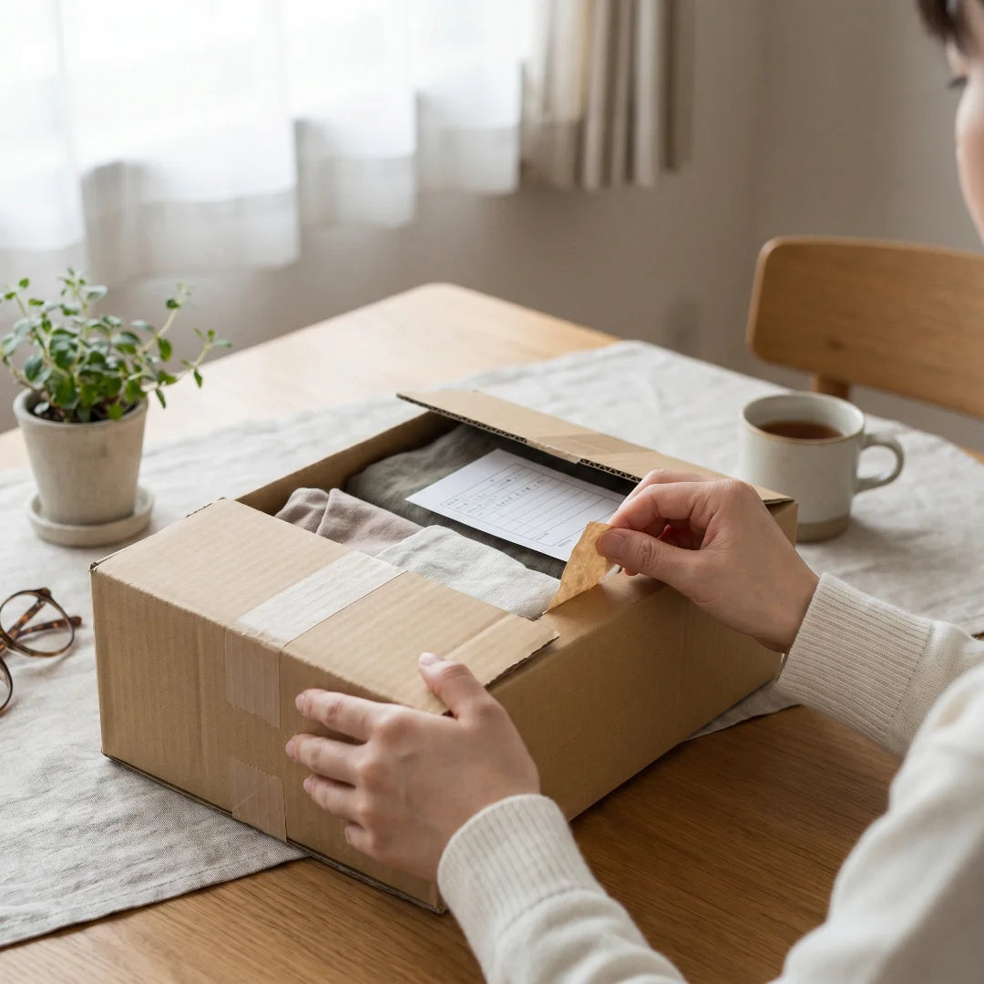 Colis ouvert sur une table — retours et remboursements Arlaya, guide complet