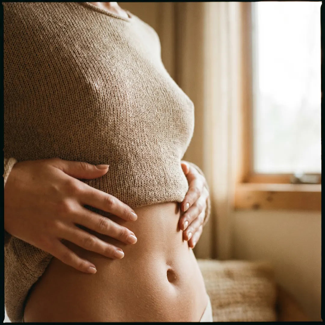 Ventre plat et tonique, mains encadrant la taille — routine douce ventre plat femme