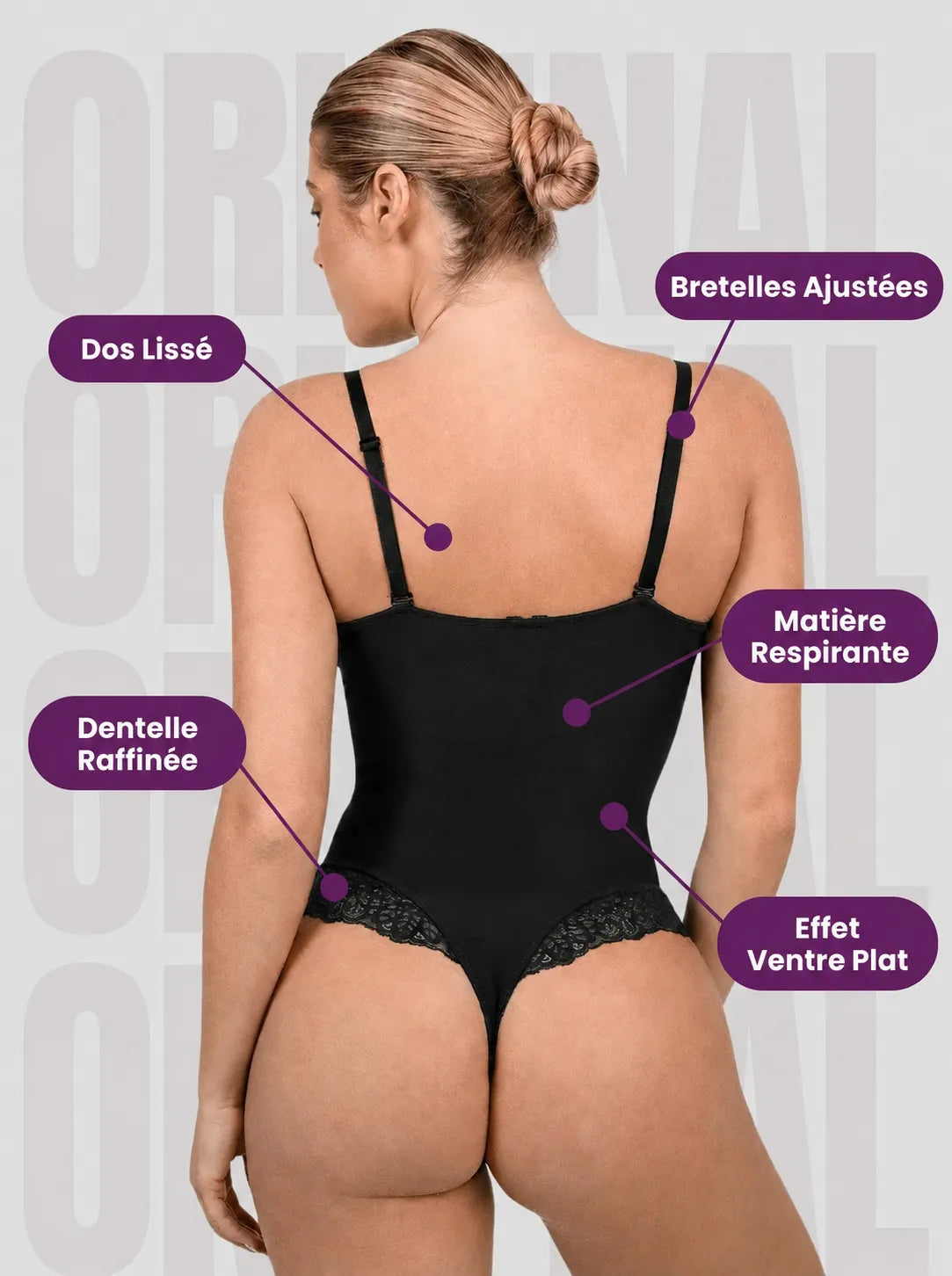 Body Gainant & Sculptant à Dentelle Col V