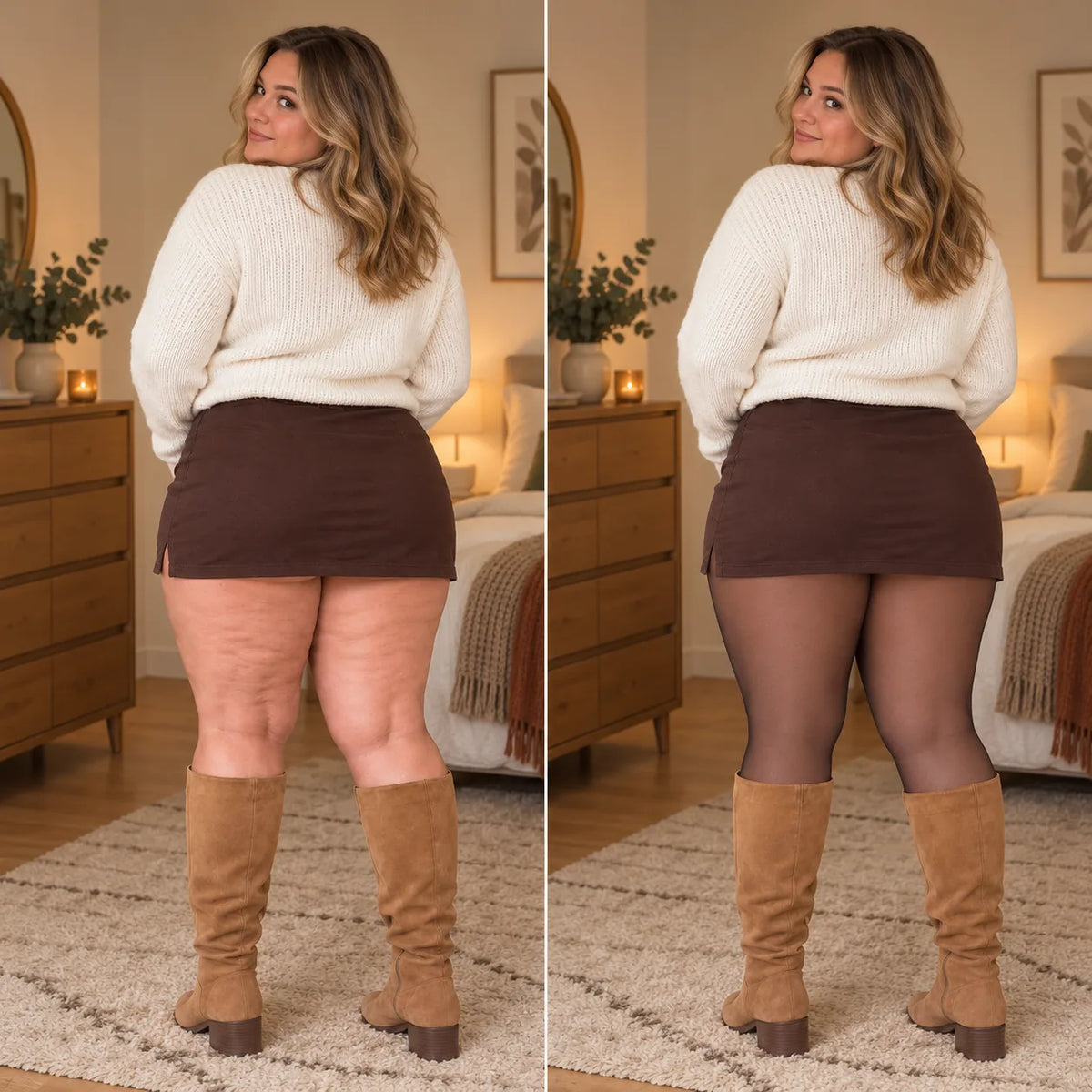 Jambes nues et jambes avec le Collant Polaire Sculptant