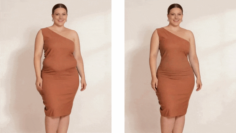 Même robe avant et après avoir enfilé la culotte gainante